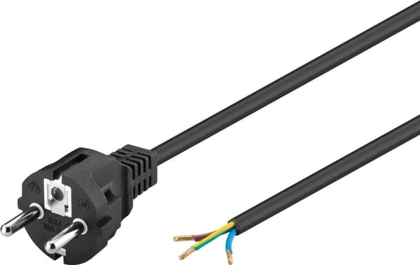 Goobay Kabel för skyddskontakt för montering, 2 m, svart stickkontakt med skyddsjord (typ F, CEE 7/7) > lösa kabeländar
