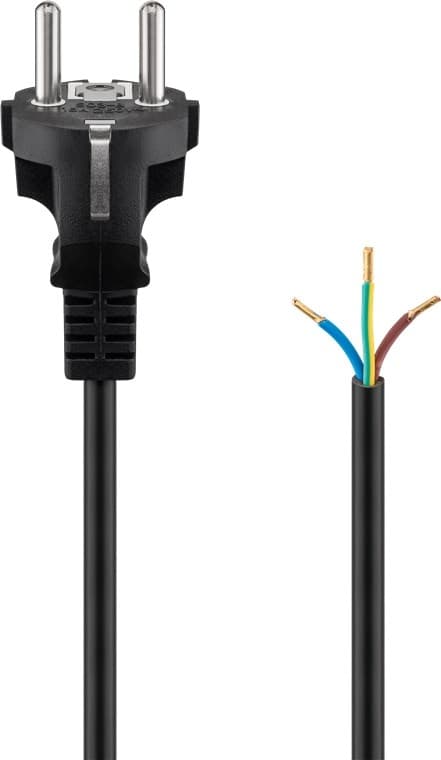 Goobay Kabel för skyddskontakt för montering, 2 m, svart stickkontakt med skyddsjord (typ F, CEE 7/7) > lösa kabeländar