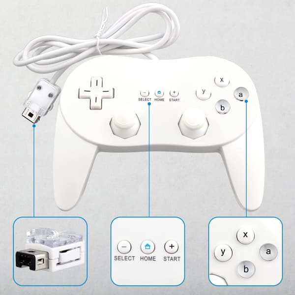 Gamepad kompatibel med Nintendo Wii, Wii U Controller 1.1m kabel - Hvid