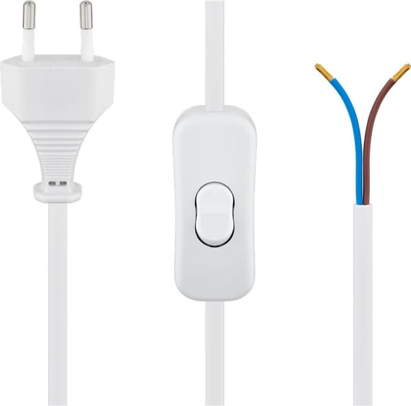 Goobay Kabel med euro-kontakt för montering - med strömbrytare, 1,5 m, vit Euro-kontakt (typ C, CEE 7/16) > lösa kabeländar