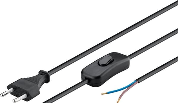 Goobay Kabel med euro-kontakt för montering - med strömbrytare, 1,5 m, svart Euro-kontakt (typ C, CEE 7/16) > lösa kabeländar