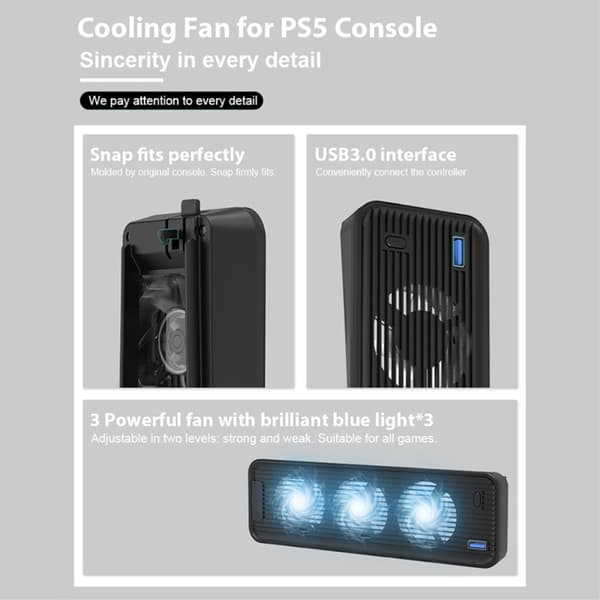 Til PS5 ABS køleventilator 2-trins vindvarmeafledning USB blæserkøler