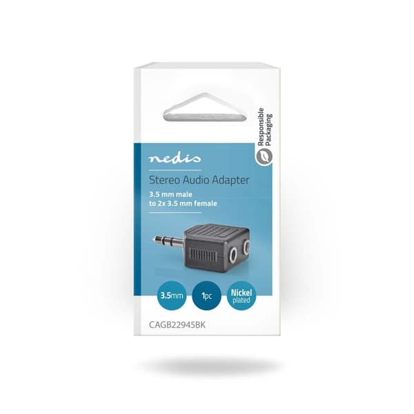 Nedis Stereo Audio Adapter | 3.5 mm Han | 2 stk. 3.5 mm, hunn | Nikkel belagt | Rett | ABS | Sort | 1 stk. | Boks