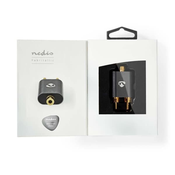 Nedis Stereo Audio Adapter | 2x RCA Hanstik | 3.5 mm Hunstik | Guldplateret | Lige | Aluminium | Gun Metal Grå | 1 stk. | Cover Window Box