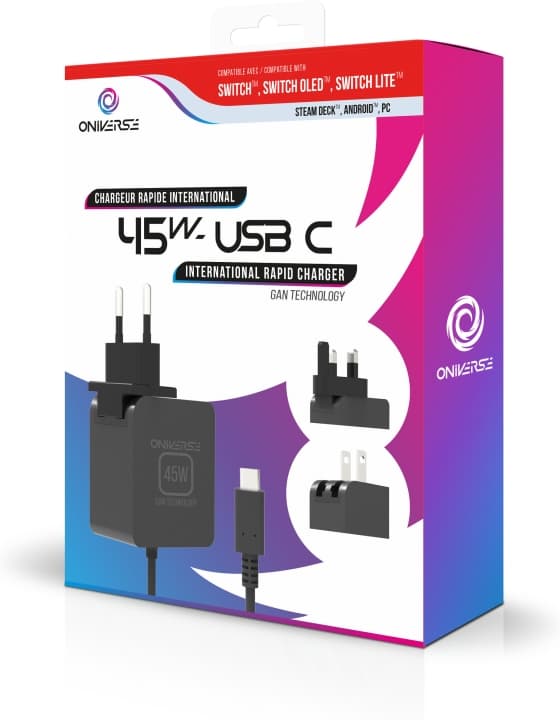 Oniverse Switch 45 W snabbladdare, Switch / Switch OLED / Switch Lite Sort