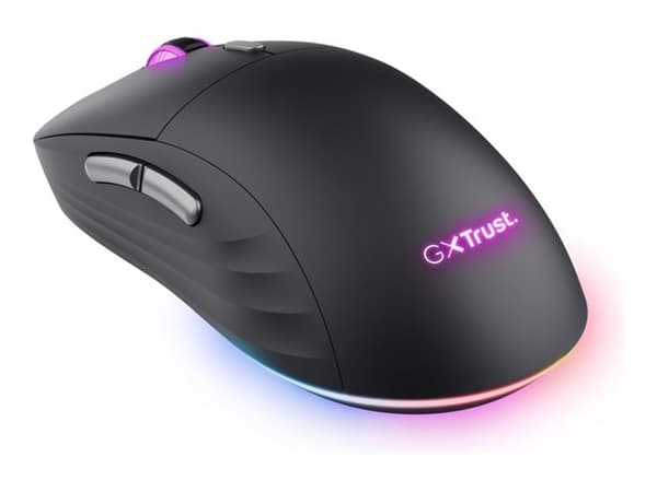 Trust GXT 926 REDEX II - Mus - ultralåg latens, justerbar RGB-belysning - högerhänt - laser - 6 knappar - trådlös - 2.4 GHz - trådlös USB-mottagare - Svart