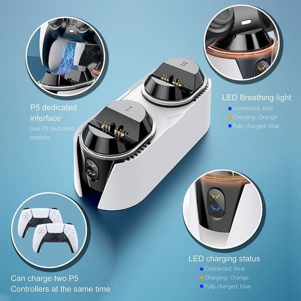 RGB-kontrollerladdningsstation för PlayStation 5. Snabb laddning med LED-indikator.
