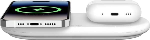 Belkin BoostCharge Pro 2-i-1 Qi2 laddningsplatta, vit