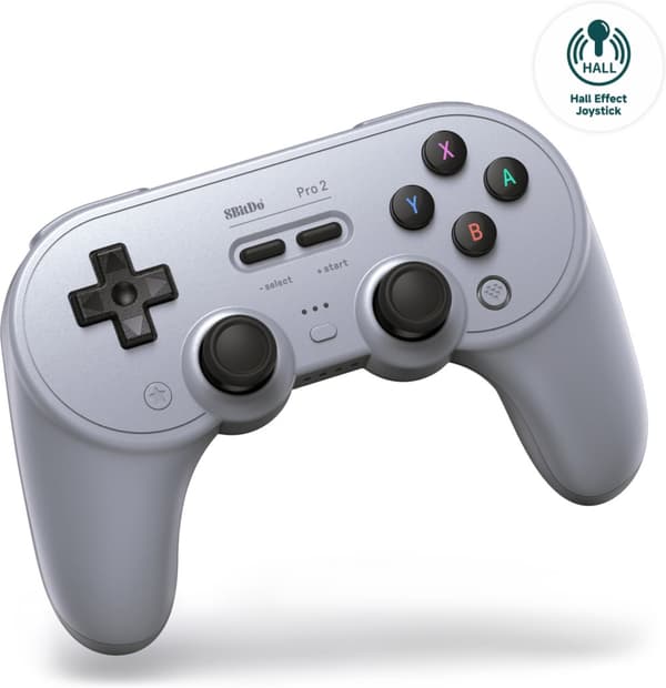 8BitDo PRO 2 - Hall Edition trådlös spelkontroll, Grå, Switch / PC / Android