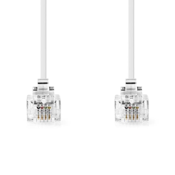 Nedis Telekomkabel | RJ11 Hane | RJ11 Hane | 2.00 m | Kabelns utformning: Platt | Guldplaterad | Kabeltyp: RJ11 | Vit | Label