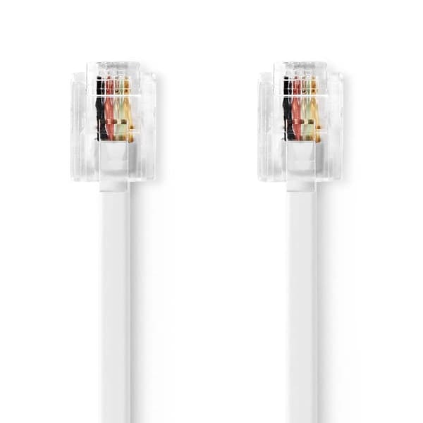Nedis Telekomkabel | RJ11 Hane | RJ11 Hane | 2.00 m | Kabelns utformning: Platt | Guldplaterad | Kabeltyp: RJ11 | Vit | Label