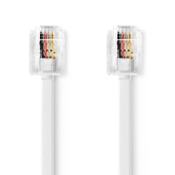 Nedis Telekomkabel | RJ11 Hane | RJ11 Hane | 2.00 m | Kabelns utformning: Platt | Guldplaterad | Kabeltyp: RJ11 | Vit | Label