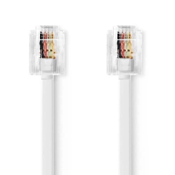 Nedis Telekomkabel | RJ11 Hane | RJ11 Hane | 5.00 m | Kabelns utformning: Platt | Nickelplaterad | Kabeltyp: RJ11 | Vit | Label