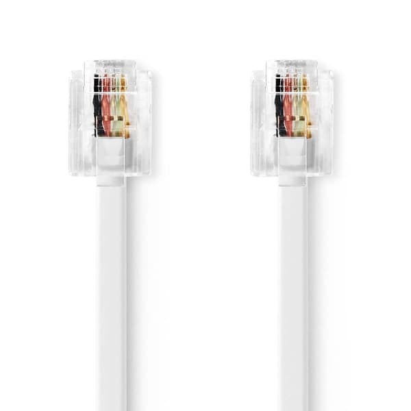 Nedis Telekomkabel | RJ11 Hane | RJ11 Hane | 5.00 m | Kabelns utformning: Platt | Nickelplaterad | Kabeltyp: RJ11 | Vit | Label