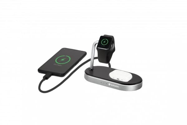 Verbatim WCS-02 Alu 3-in-1 Qi MFi Wireless QC 3.0 Charger Sort