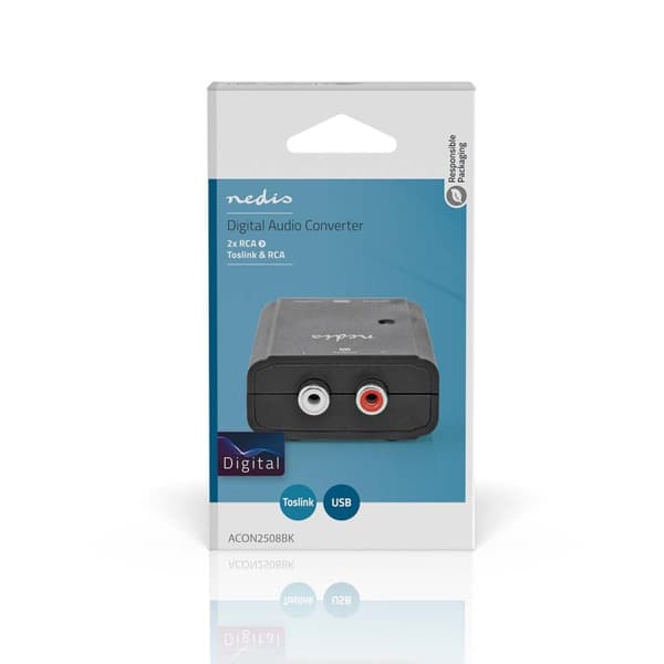 Nedis Digital Audio Converter | 1-vejs | Tilslutninger indgang: 2x RCA Hun | Tilslutninger udgang: 1x S/PDIF (RCA) Hun / 1x TosLink Hunstik | ARC | Ma