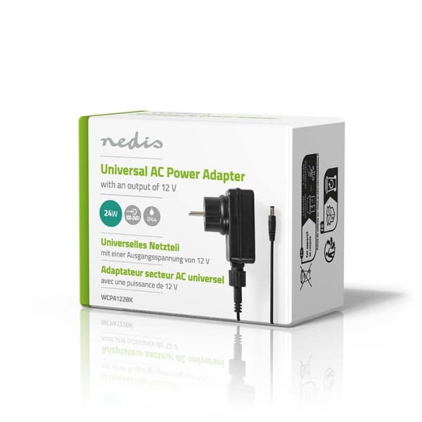 Nedis Universal AC strømadapter | 24 W | 12 V DC | 1.80 m | 2.0 A | 1 plug(s) | Sort