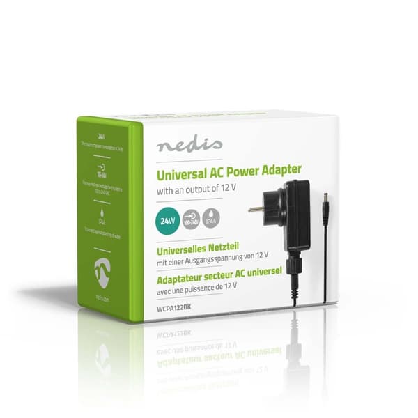 Nedis Universal AC strømadapter | 24 W | 12 V DC | 1.80 m | 2.0 A | 1 plug(s) | Sort