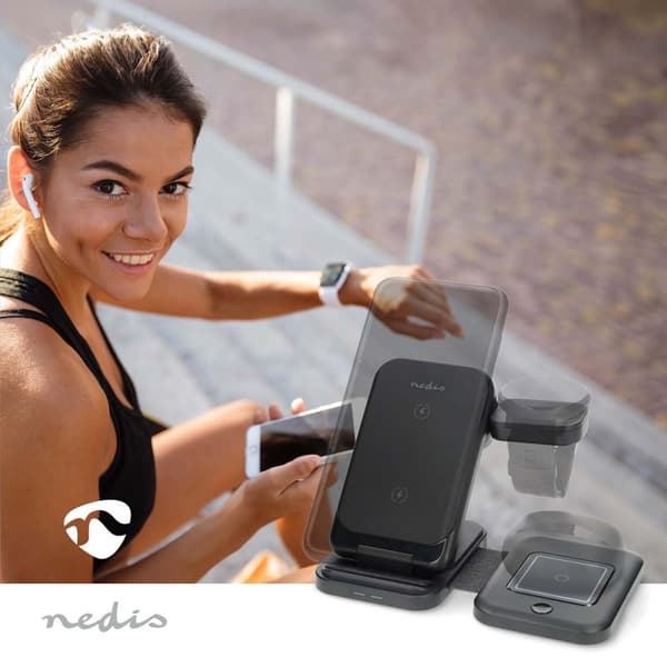 Nedis Trådløs oplader | 3-in-1 | 15 W | LED-indikator i brug | Inkluderet kabel | USB-A / USB-C™ | 1.00 m