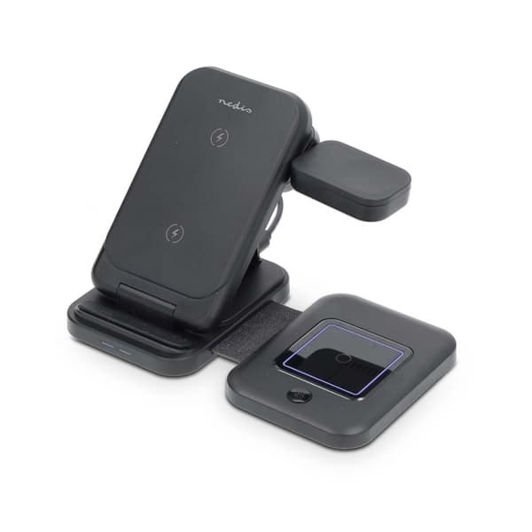 Nedis Trådløs oplader | 3-in-1 | 15 W | LED-indikator i brug | Inkluderet kabel | USB-A / USB-C™ | 1.00 m Sort