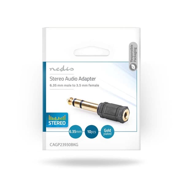 Nedis Stereo Audio Adapter | 6.35 mm Han | 3.5 mm Hun | Gull belagt | Rett | ABS | Sort | 10 stk. | Konvolutt