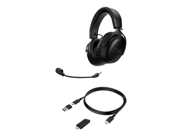 HyperX Cloud III - Hodesett - full størrelse - 2,4 GHz - trådløs - svart