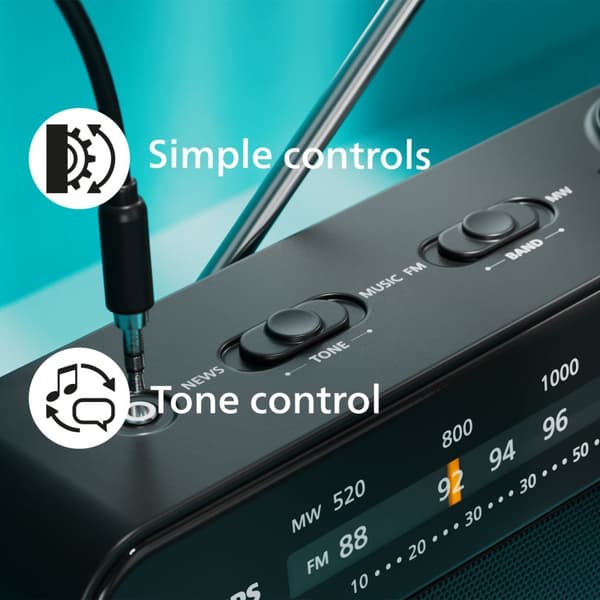 Philips Bærbar analog FM/MW-radio TAR2509. Nett- eller batteridrevet