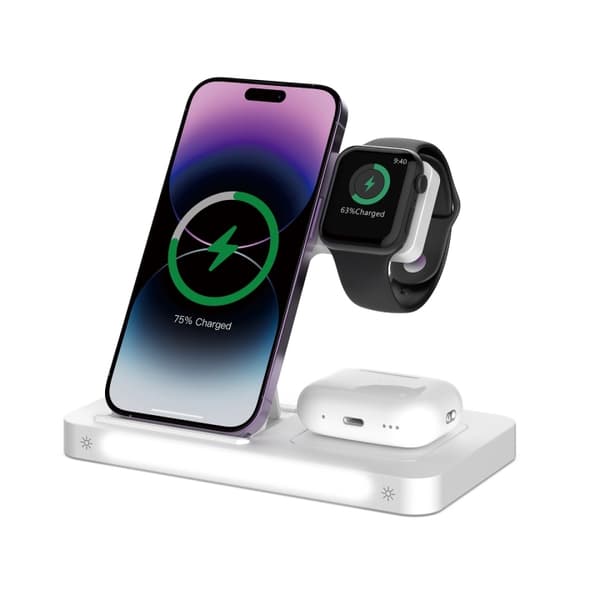 Devia trådløs lader 3in1 Smart 15W hvit med lampe