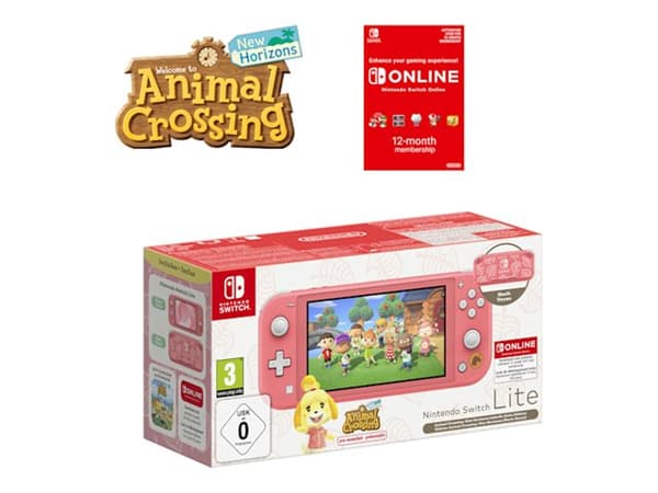 Nintendo Switch Lite - Timmy & Tommy Aloha Edition - spelkonsol till handdator - Coral - Animal Crossing: New Horizons