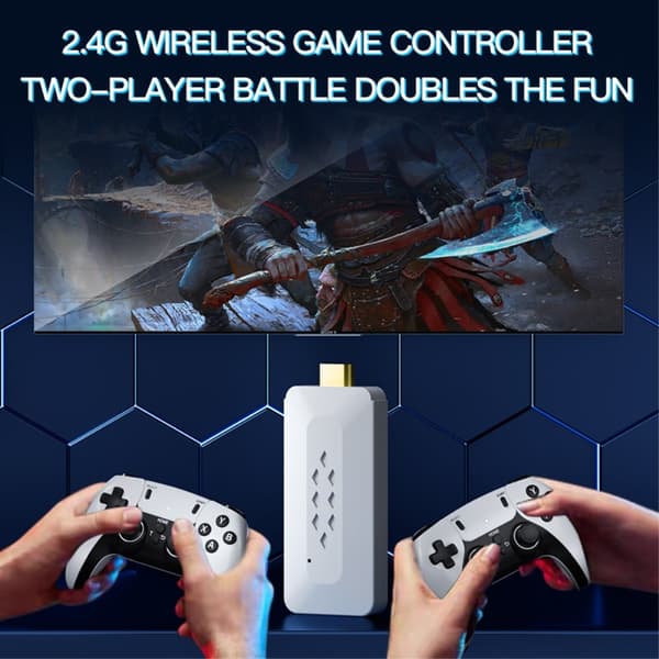 Game Stick 4K dubbla 2,4G trådlösa spelkontroller med 128G 30000+ spel för TV