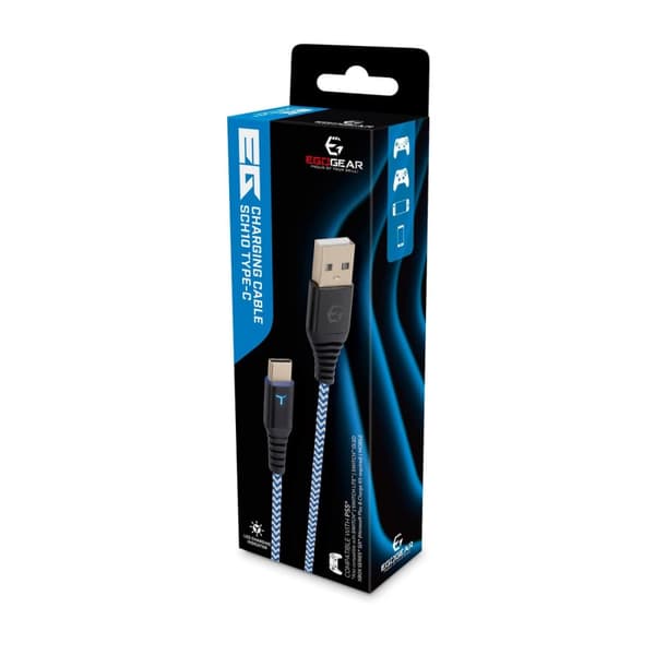 EgoGear Kabel SCH10 Hvid/Blå Type-C 3m flettet til PS5