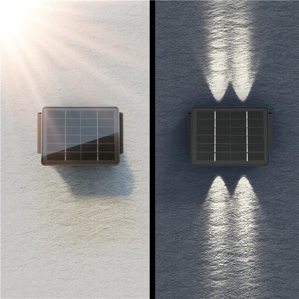 Goobay LED-vägglampa med solcell Quadros, svart 50 lm, 3 lägen varmvit till kallvit (3000, 4200, 6500 K), för indirekt utomhusbelysning