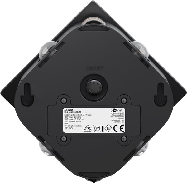 Goobay LED-vegglampe med solcelle Romb, svart 30 lm, 3 moduser varmhvit til kaldhvit (3000, 4200, 6500 K), for indirekte utendørsbelysning