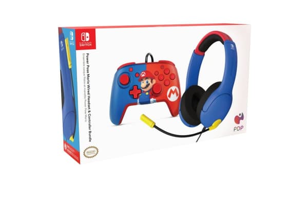 PDP Gaming Mario-paketti - Airlite-kuulokkeet ja Mario Power Pose -ohjain
