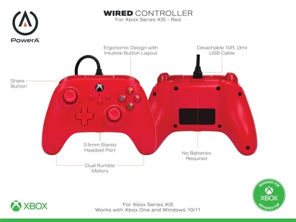 PowerA PowerA Kablet kontroller for Xbox Series X - S - Rød