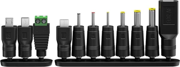 Goobay Universalnätdel 3 V - 12 V, max. 27 W, 2,25 A inkl. 11 adaptrar: 7 DC-adaptrar plus USB-C™, USB-A, USB Mini-B, Micro-USB och terminalblock