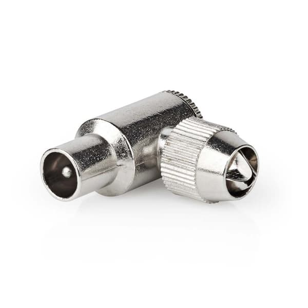 Nedis IEC (Coax) Stik | Vinkel 90° | Han | Nikkelplateret | 75 Ohm | Skru | Kabeldiameter: 7.0 mm | Metal | Sølv | 2 stk. | Box