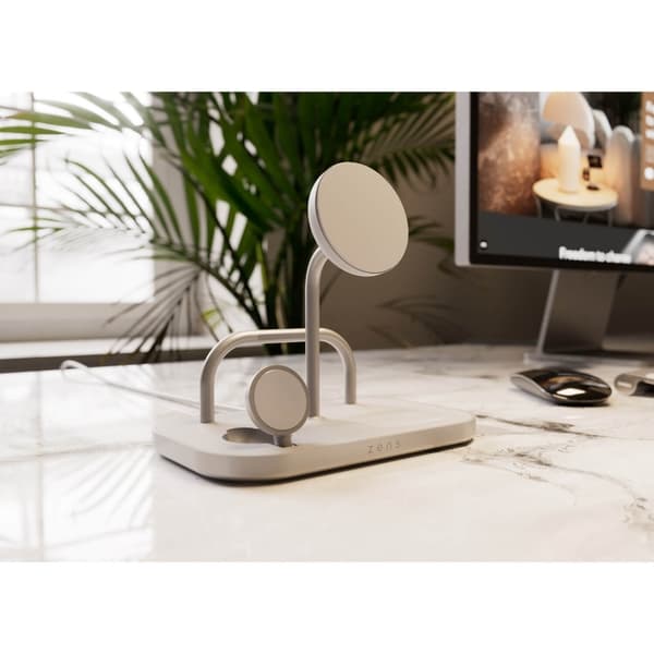 Zens Trådløs Lader 4-i-1 Qi2 60W USB-C-utgang Hvit Sølv, Hvit