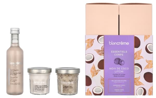 Blancreme Body Essentials Trio Set 155 ml Shower Gel 75ml/Body Scrub 40ml/Body Cream 40ml - Coconut & Lychee