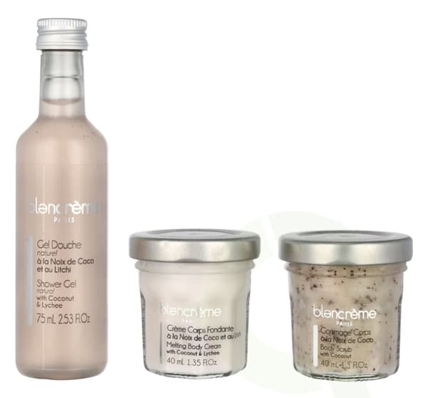 Blancreme Body Essentials Trio Set 155 ml Shower Gel 75ml/Body Scrub 40ml/Body Cream 40ml - Coconut & Lychee