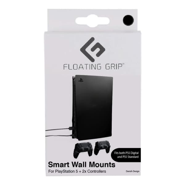 FLOATING GRIP Playstation 5 Wall Mounts by FLOATING GRIP - Black Bundle (musta paketti)