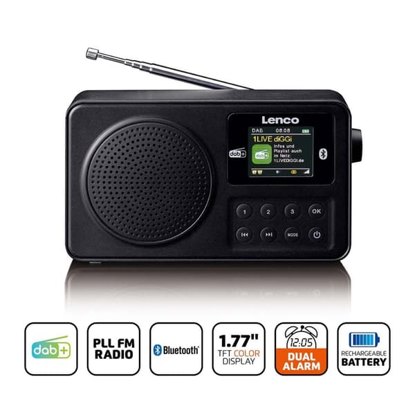 Lenco Bärbar DAB+/FM-radio med Bluetooth Svart