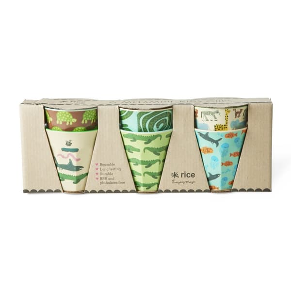 RICE Melaminkopper med print af vilde dyr - Mint - Små