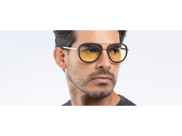 Gunnar Optiks DME-02701, Unisex, Rund, Klassisk, Sort, Gull, Rustfritt stål, Rav