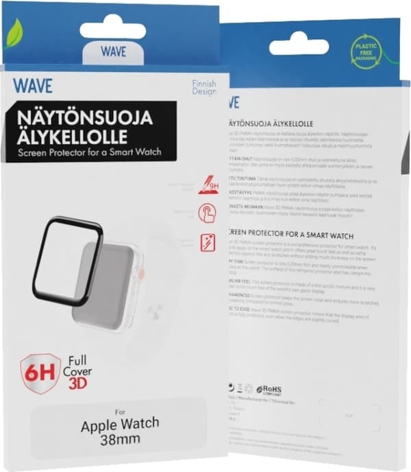 Wave 3D PMMA-skjermbeskytter, Apple Watch 38 mm, svart