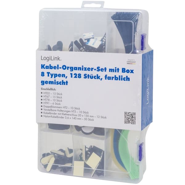 LogiLink Kabelhanteringsset med 8 artiklar 128 delar Blandade färger