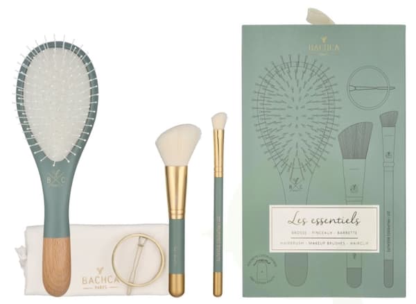 Bachca Paris Les Essentiels Eucalyptus Hair & Face Set 5 piece 1x Wooden Hair Brush/1x Blush Brush/1x Contour shader Brush/1x Round Hair Clip/1x Cotto