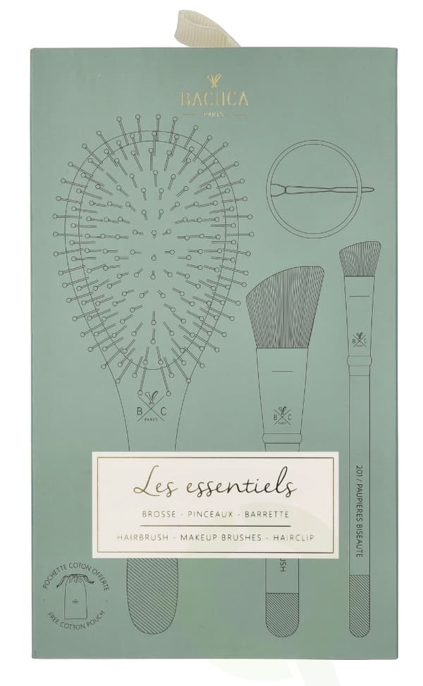 Bachca Paris Les Essentiels Eucalyptus Hair & Face Set 5 piece 1x Wooden Hair Brush/1x Blush Brush/1x Contour shader Brush/1x Round Hair Clip/1x Cotto