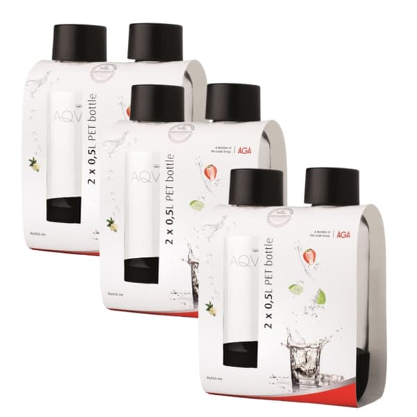 6-pack AGA AQVIA "on-the-go" 0,5L, PET-flaska (Svart)