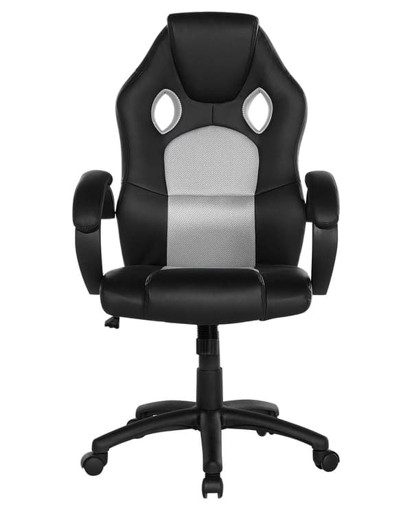 Työtuoli vaaleanharmaa 65 x 108-115 x 65 cm keinonahka säädettävä pyörät kallistuva verkkokangas